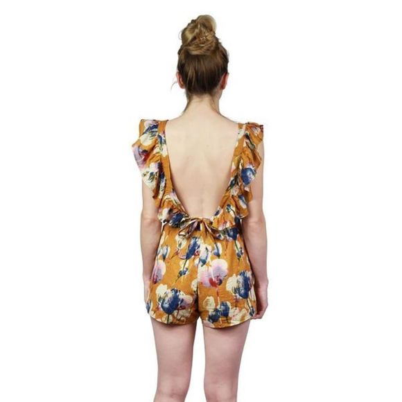 NEW!! LUCCA COILUTURE Khloe Terracotta Gold Floral Romper Size Large Flounce Ruf - Picture 14 of 15